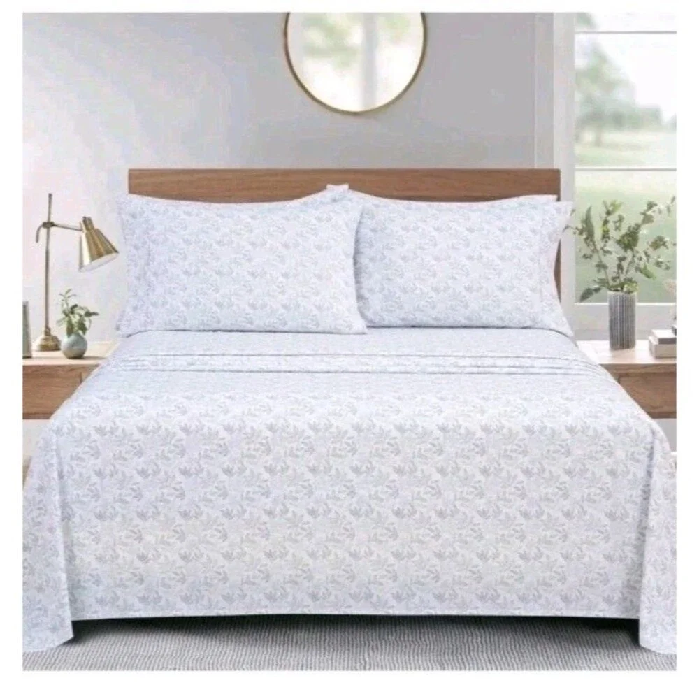 South Point Home Fashions Microfiber 6 Piece Sheet Set KING *Grey Leaf,  New